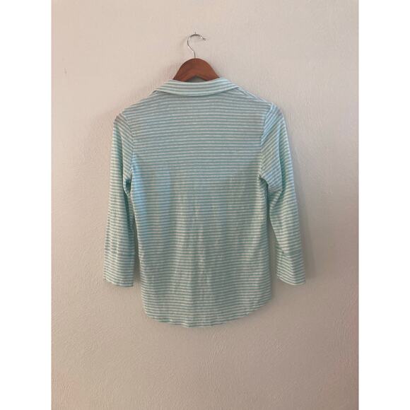 J. McLaughlin Brynn Stripe Linen Long Sleeve Jersey Top Button Shirt Aqua Mint S - Picture 10 of 10